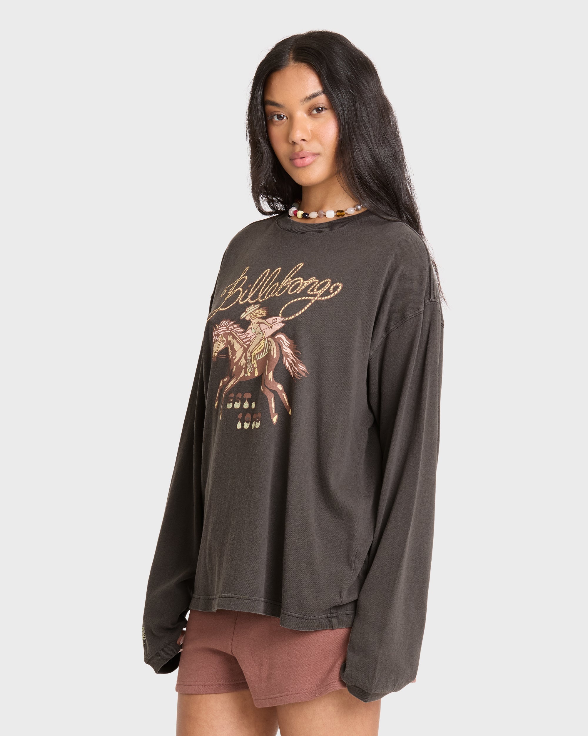 Familiar Roads Long Sleeve Knit Graphic T-Shirt - Off Black