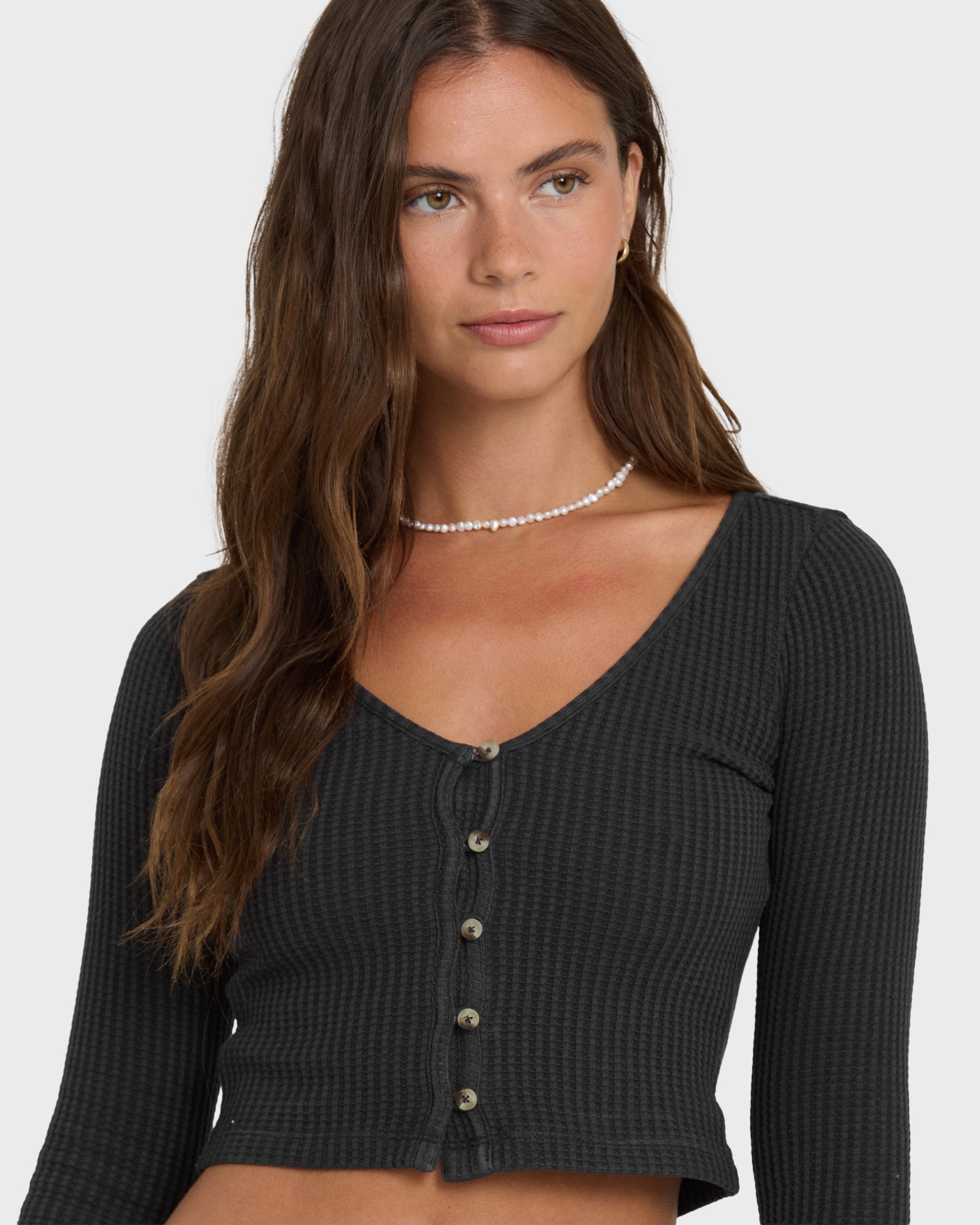 Paxton Long Sleeve Cotton Knit Top - Black Sands