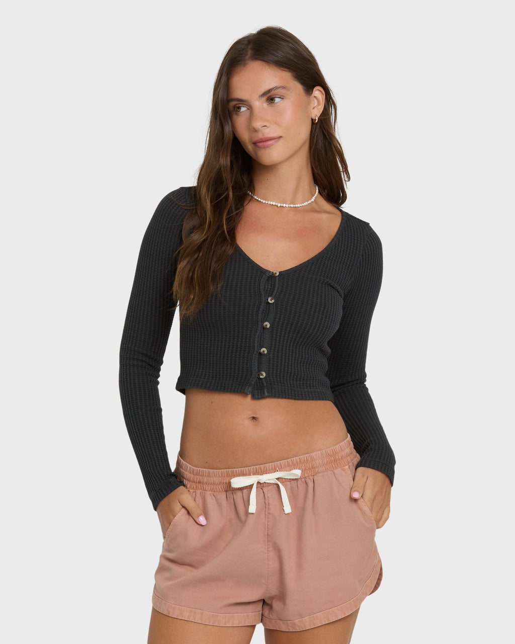 Paxton Long Sleeve Cotton Knit Top - Black Sands