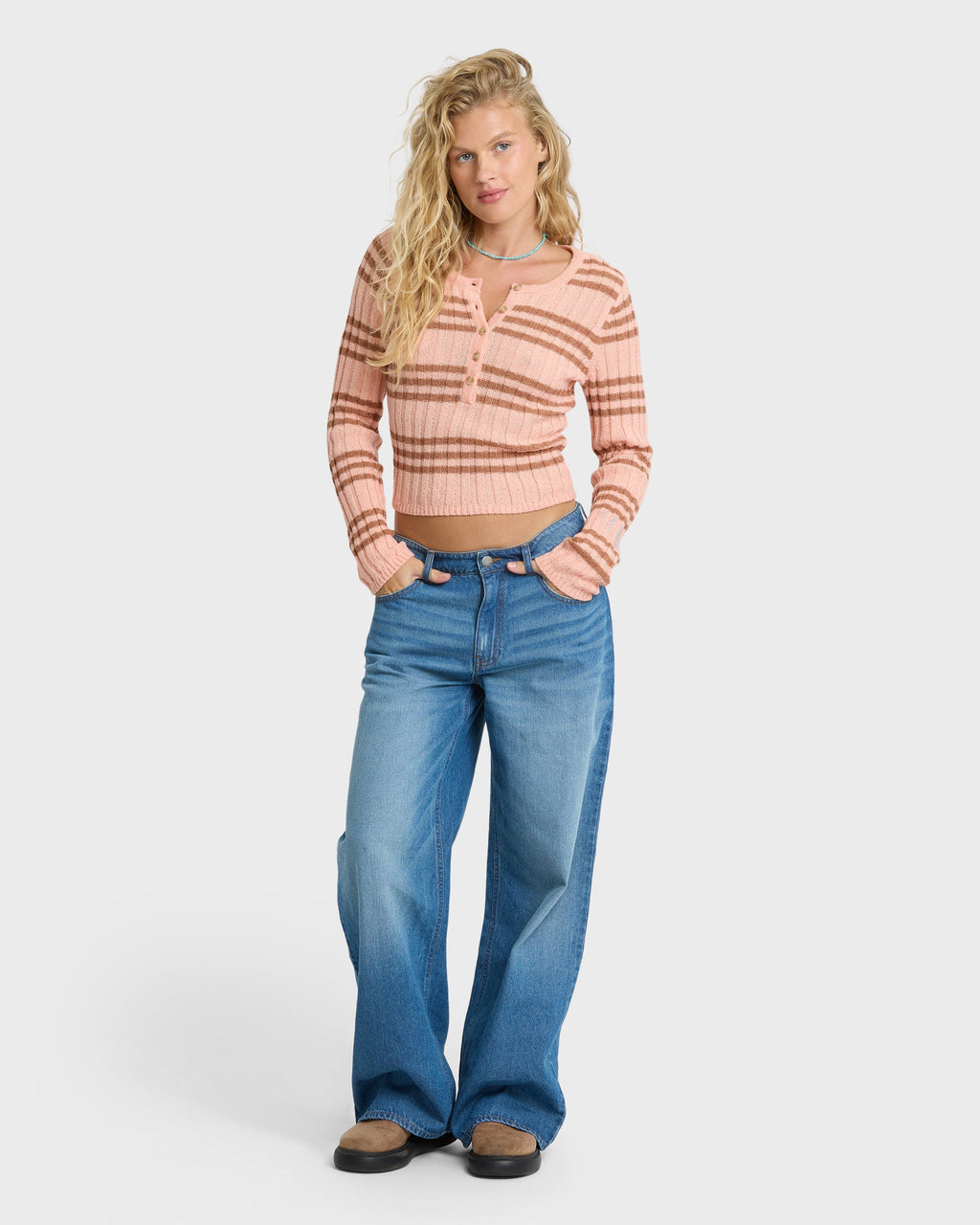 Ziggy V-Neck Sweater - Pale Peach