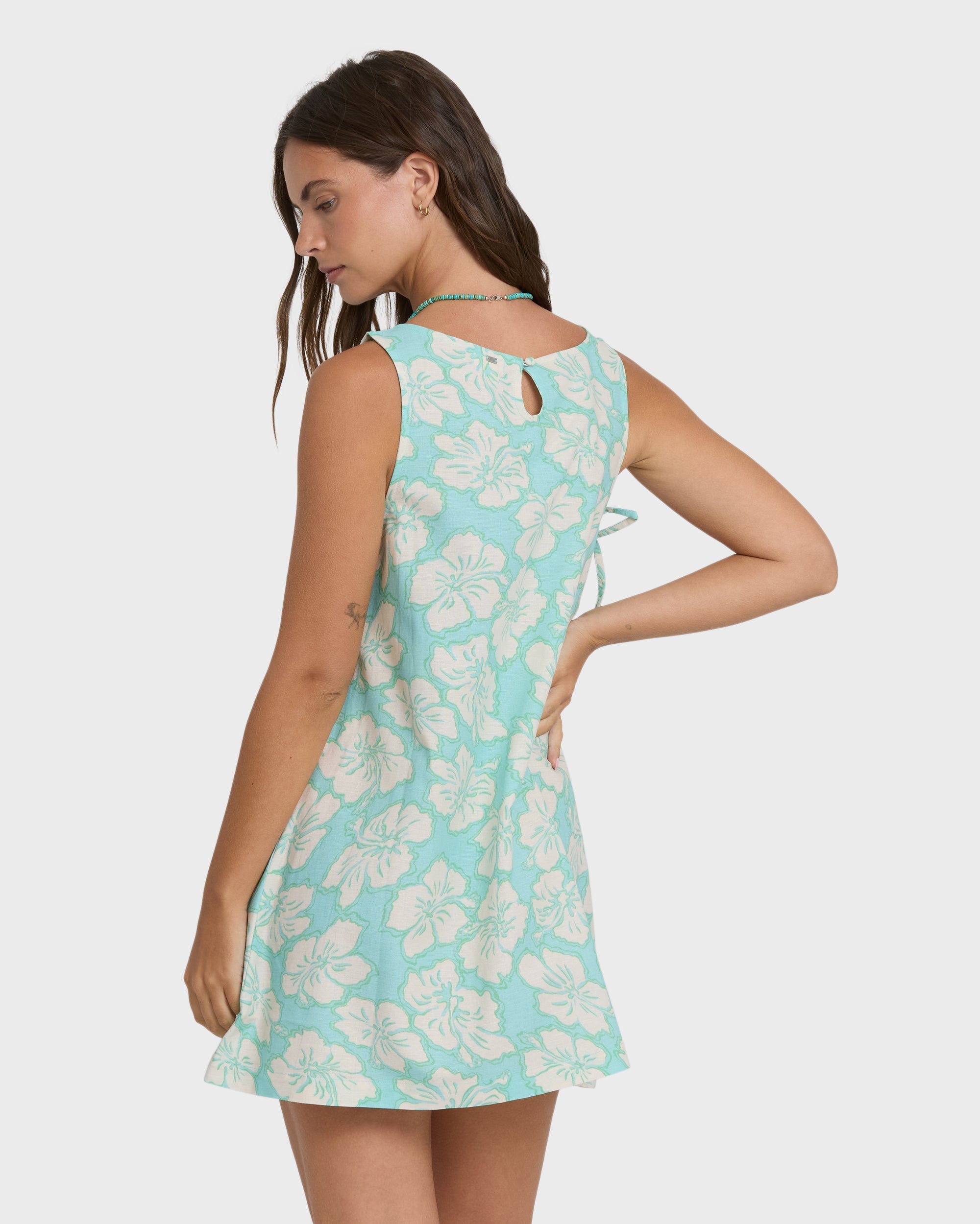 Hibiscus Heaven Mini Dress - Waterfall