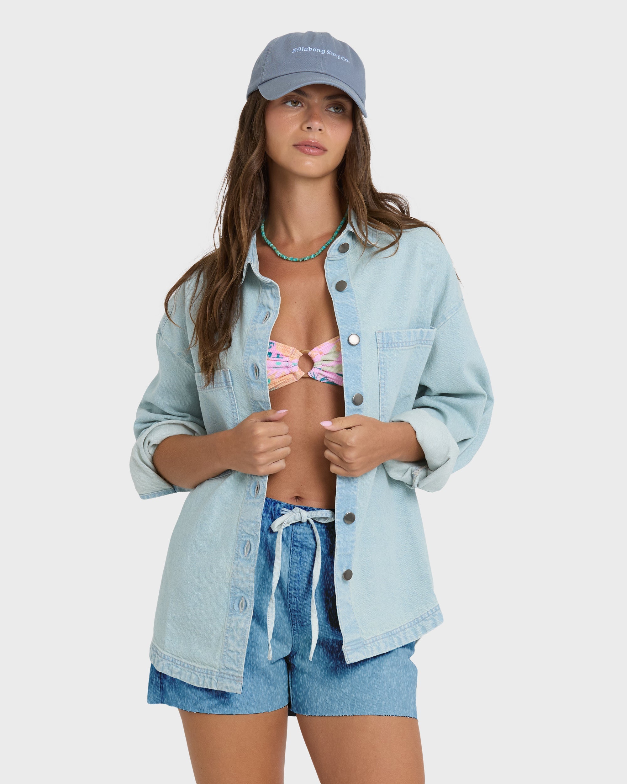 Mix Match Long Sleeve Denim Overshirt - Sky Wash