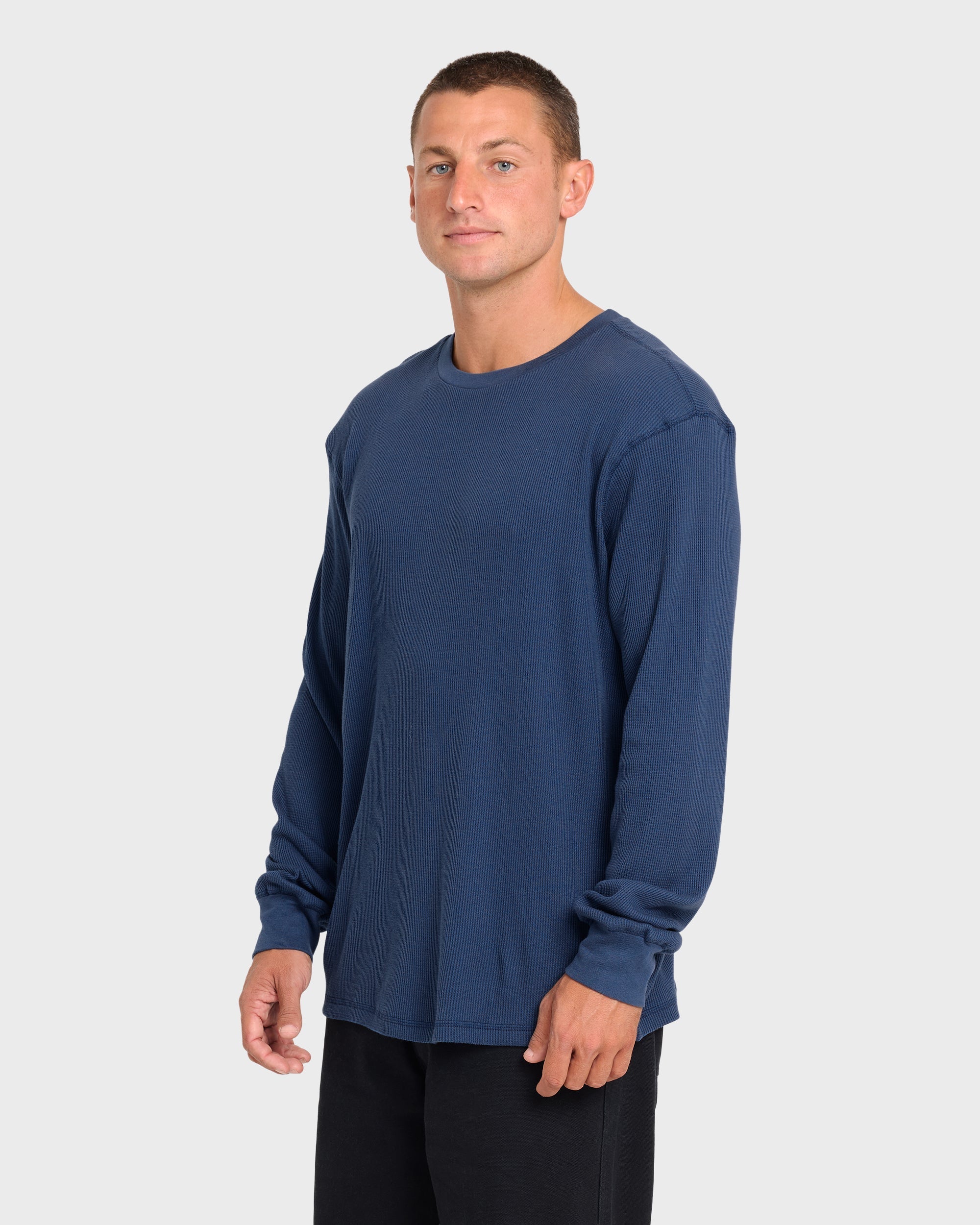 Essential Thermal Long Sleeve Knit Tee - Dark Denim