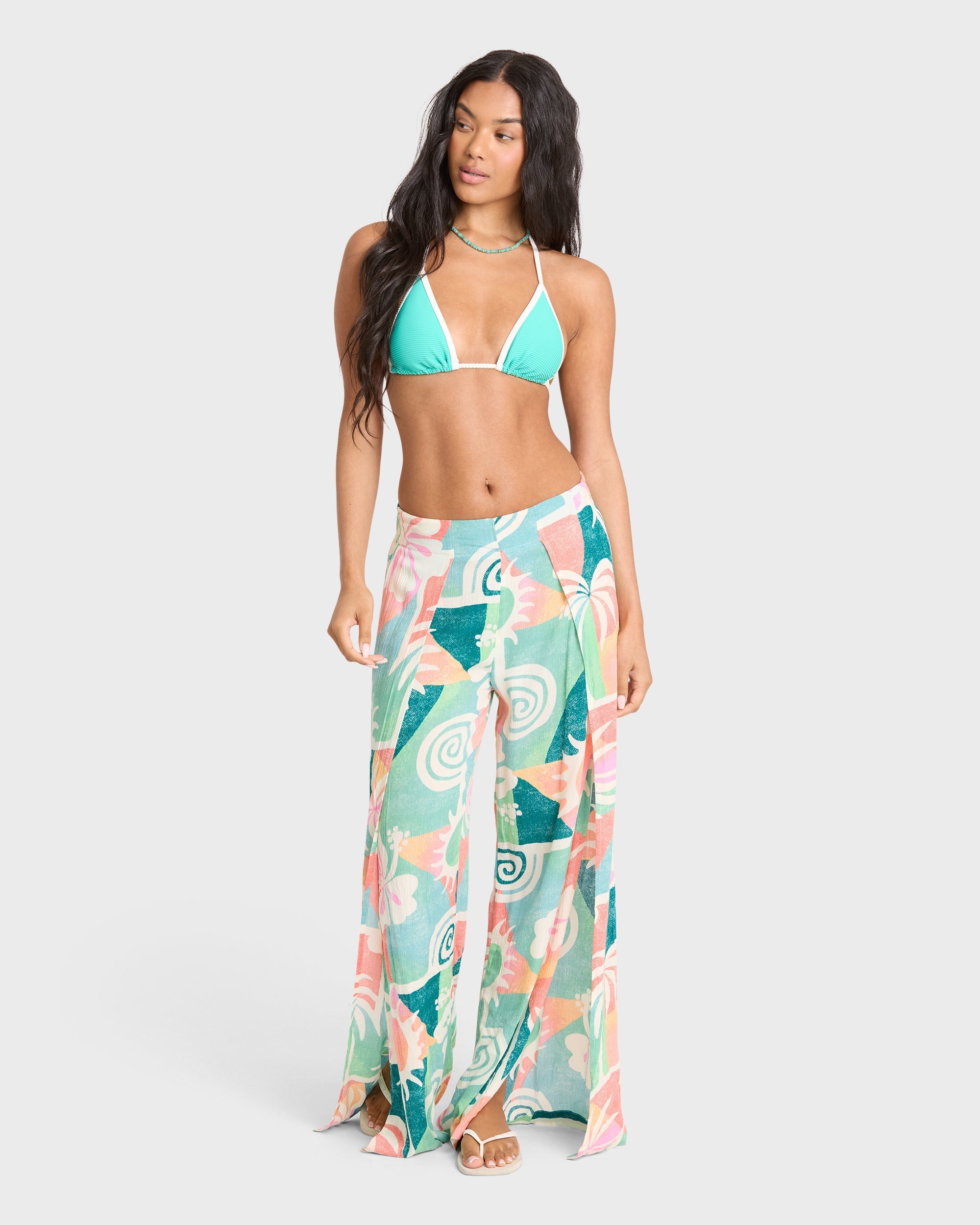 Split Spirit Elastic Waist Pants - Misty Blue