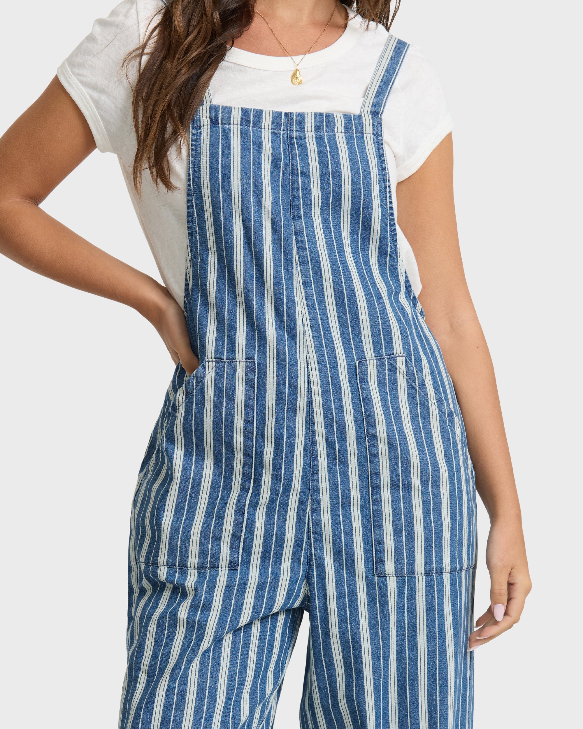 Pacific Time Saltwashed Stripe Jumpsuit - Blue Smoke