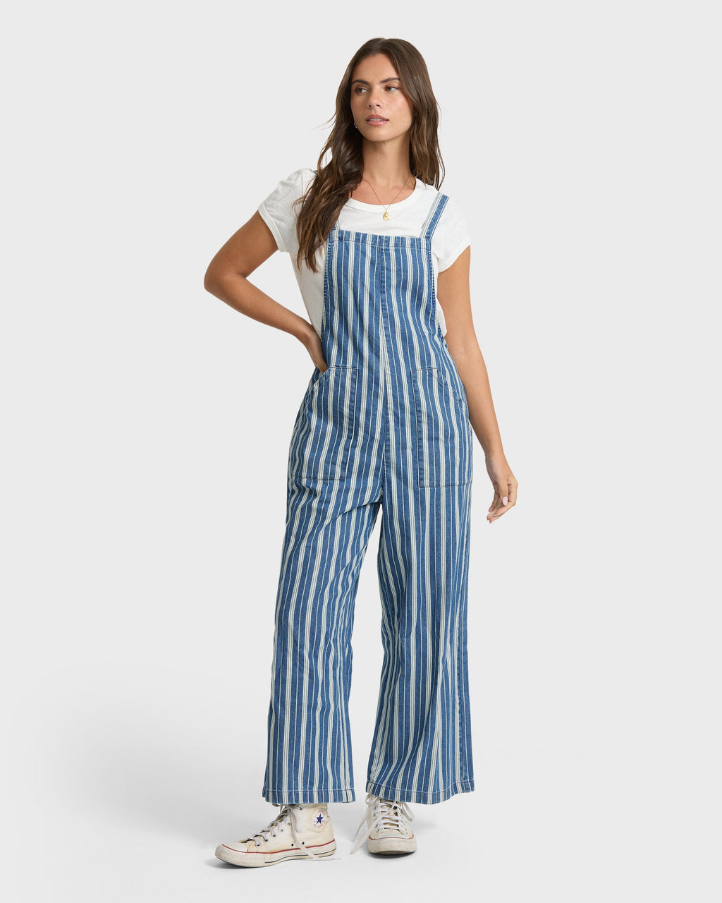 Pacific Time Saltwashed Stripe Jumpsuit - Blue Smoke