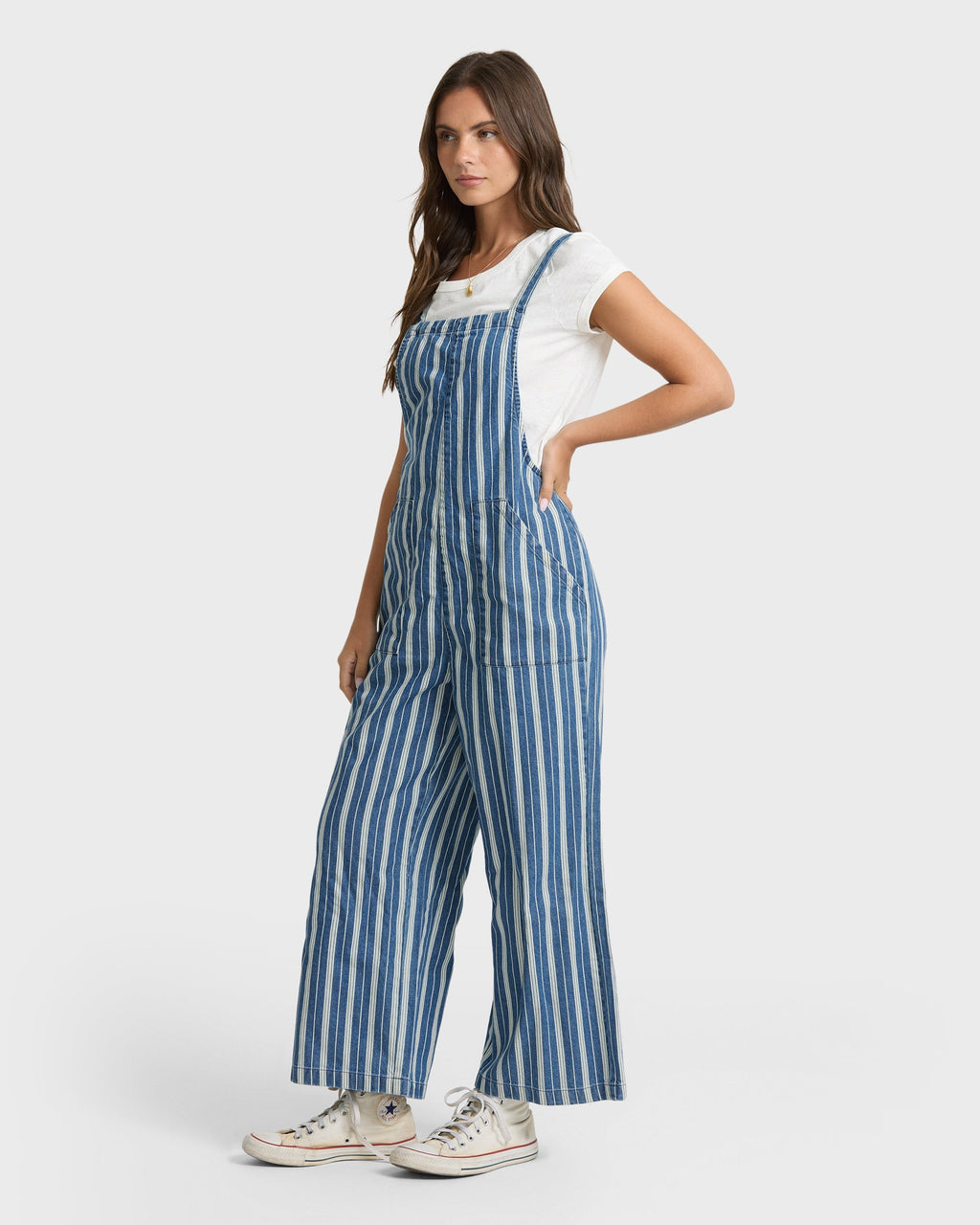 Pacific Time Saltwashed Stripe Jumpsuit - Blue Smoke